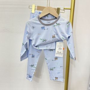 Summer Style Long Sleeve Sleepwear Modal Lycra Fabric Childrens Home Clothes Breathable Comfortable Loose Fit round Neck Pullover