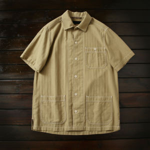 Loose Fit Cotton Work Shirt Summer Mens Casual Short Sleeve Plaid Pattern Breathable Moisture Wicking Single Button Placket