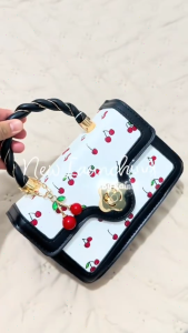 RAINSMORE Cute Cherry Small Womens Box Bag - Contrast Color Crossbody/Handheld Dual-Use