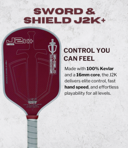 SWORD&SHIELD J2K+ Aramid Fiber Pickleball Paddle Polymer Honeycomb Core Large Sweet Spot Thickness 16MM Textured Surface