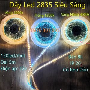 Đèn Led Dây 5m 12v 2835 120 led (Trắng - Vàng - Vàng Nắng 4000k)