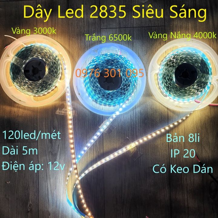 Dây Đèn Led Dán Tường - Tủ - Gương SAMSUNG KOREA chip 2835, 120led/met Siêu Sáng (Vàng Nắng, Vàng, Trắng) 12v