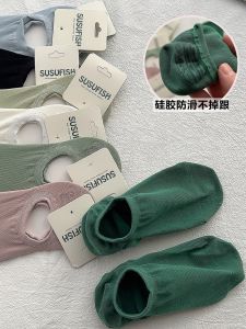 Ann Slemir ผู้หญิงถุงเท้าเรือสีบางส่วนผ้าฝ้ายที่มองไม่เห็นรองเท้าฤดูร้อน Handmade กระดูกฟรีซิลิโคน Anti-SLIP