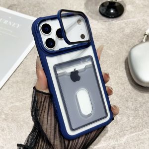 For iPhone 18 17 16 15 14 13 12 11 Pro Max Lens Fold Stand Holder Shockproof Cover Luxury Slot Card Holder Wallet Clear Case