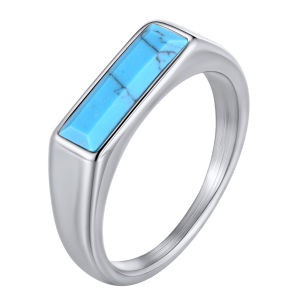 Vnox Stainless Steel Square Turquoise Ring Natural Stone Inlay Rings For Men Women 5.5mm Wide 7-12 Size Jewelry On Finger