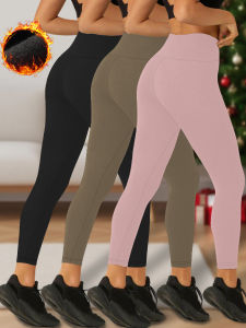 3 Pack Womens thermal fleece lined leggings with high waist for winter workout. Super soft fabric ideal for yoga running