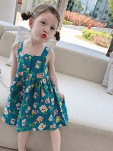 Summer New Style Breathable Floral Cotton Vest Dress Girls Baby A-Line Skirt Lightweight Comfortable Casual Dresses