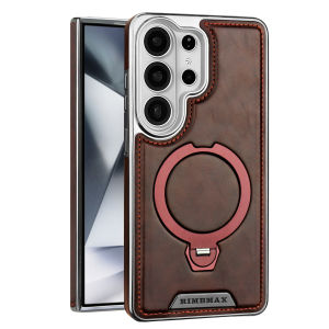For Samsung Galaxy S26 Ultra S25 Edge S24 S23 Plus PU Leather Phone Case For MagSafe Magnetic Ring Holder Stand Shockproof Cover