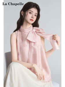 La Chapelle | Stylish Pink Collar Tie-Bow Sleeveless Top