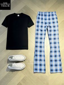 YOULIN | Blue Checkered Thin Summer Moisture Wicking Mens Sports Pants