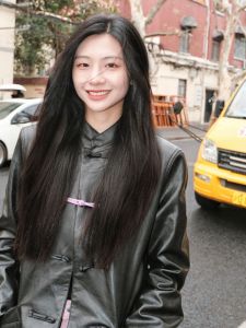 Retro New Chinese Style Womens Jacket Black Leather Coat with Button Design Fashionable Commute round Neck Long Sleeve Loose Fit