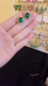 Luxury Green Rhinestone Necklace Stud Earrings For Women Crystal Choker Necklaces Ladies Fashion Weddings Banquet Jewelry Set K