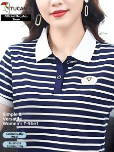 TUCANO | Womens Contrast Color Polo Shirt Striped Turn-down Collar