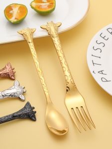 Long Neck Giraffe 304 Stainless Steel Fork Spoon Creative Korean Animal Fruit Dessert Spoon Coffee Stirring Spoon