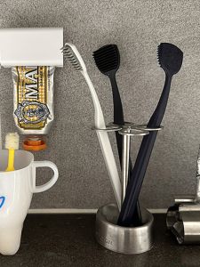 Japanese Toothbrush Holder Dulton Stainless Steel Toothpaste Rack Facial Cleanser Squeezing Machine Petal Design Retro Storage Rack