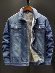 Áo Khoác Denim Dày Ấm Áp Mùa Thu Đông Cho Nam Áo Khoác Ngoài Thời Trang Đơn Giản Đa Năng Cỡ Lớn Áo Khoác Cotton Dài Tay Thường