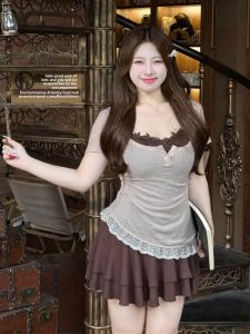 SUSIEYUAN | Summer Beautiful Short Skirt Set Beach Vacation High Waist A-Line Dress Womens Style Sweet Japanese Style Standard Fit Square Neck