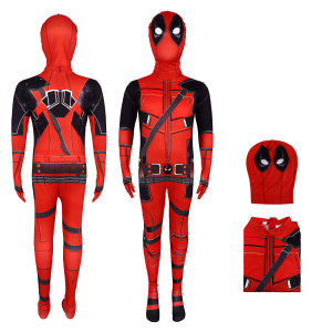 Children Superhero Deadpool Costume Halloween Cosplay Jumpsuit Boys Fantasy Movie Character Mask Holiday SetParty Game