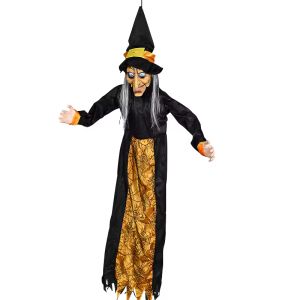 Halloween Decor Talking Witch Outdoor Spooky Animatronic Witch Decor Prop Red Eye Animated Witch Home Festival Decor