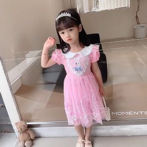 3-9 Tahun Musim Panas Lengan Pendek Gaun Elsa Putri Mesh Rok Gadis Baru Pesta Ulang Tahun Anak-anak