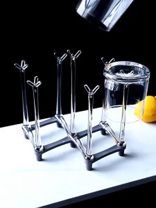 Minimalist Space Saving Inverted Cup Draining Rack and Storage Multipurpose Foldable Dish Rack for Kitchen Countertops