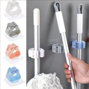 4pcs Broom Mop Holder / Self Adhesive Acrylic Broom Holder / Wall Mounted Traceless Mop Organizer Holder / Waterproof Broom Hanger Bathroom Accessories