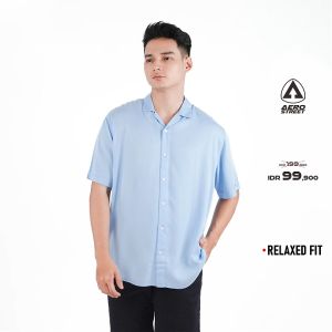 Aerostreet Kemeja Rayon Marva Sky Blue Hawai Polos Cerah Pria Wanita QABAA