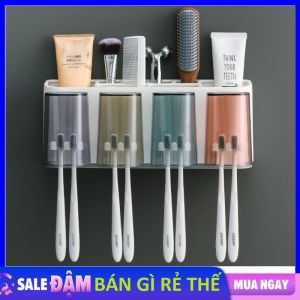 Giá Để Bàn Chải Kem Đánh Răng Kèm 4 cốc -Kệ Dán Tường Để Đồ Bàn Chải - Kệ Để Đồ Nhà Tắm Tiện Lợi Không Cần Khoan Tường