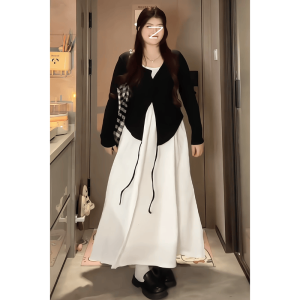 plus Size Womens French Style off Shoulder Knitted Cardigan And Strap Dress Two Piece Set for Autumn Slimming Effect Pure Desire Style