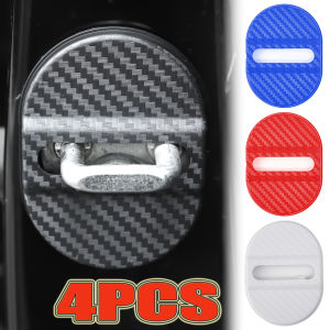 4Pcs/Set Car Door Lock Pad Carbon Fiber Thickened Shock-Absorbing Protector Cover Universal Anti-collision Buffer Cushion DIY Auto Lock Buckle Sticker