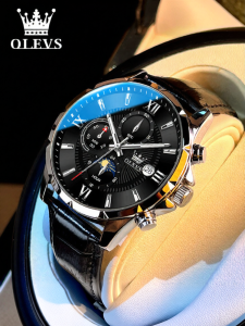 OLEVS | Automatic Quartz Watch Leather Strap Night Light
