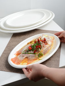 Thickened Large White Oval Steam Fish Plate Seafood Dish Premium Creative Hotel Diningware Ceramic Pure Color Chinese Style