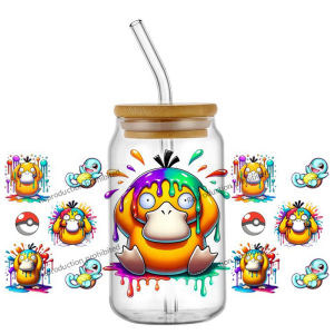 Popular 3D Pikachu UV DTF Sticker New Cartoon Lovely Pokemon 16oz Libbey Cup Popular Mug Coffee Car Phone Transfer Wrap DIY Deca