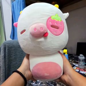 Ultra Soft Plush Pillow Strawberry Cow Pig Doll Sofa Cushion Healing Sleep Companion Toy Fabric Art Stuffed Animal Universal Age