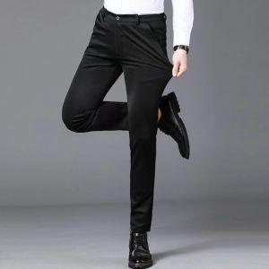 Mens Spring Autumn Fashion Business Casual Long Pants Suit Pants Male Elastic Straight Formal Trousers Plus Big Size 28-40
