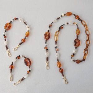 อุปกรณ์เสริมถุงสตรีสายโซ่คล้องลูกปัดอำพันแนววินเทจสายโซ่คล้องคอสายคล้องไหล่กระเป๋าถือสตรี