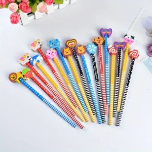 20pcs HB Wooden Pencils with Erasers - Colorful Animal-Shaped Creative Design Replaceable Erasers Office & Art Supplies