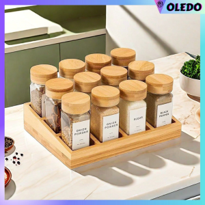 12Pcs SET Bamboo Acacia Lid 4oz Glass Spice Jar Shaker Condiments Seasoning