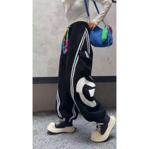 American Stripe Letter G Large Pocket Work Pants Loose Street Dance Sports Trousers for Men Casual Spring Autumn Loose Fit