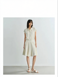 Summer Turn-down Collar Covered Sleeves Silk Dress