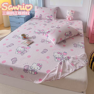 Hellokitty Cartoon Milk Velvet Bed Canopy Single Piece Winter Warm Fleece Anti-slip Mattress Cover Girls Heart Bedding