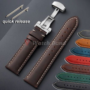 New Butterfly Buckle 14/16/18/20/22/24mm Watchband Genuine Calfskin Watch Strap Belt Vintage Brown Straps Quick Release Bracelet