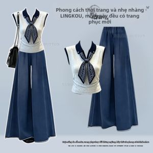 NUMEN BUTTON | Bộ Quần Jean Chân Rộng Phối Áo Không T Tay Ôm Cổ Size Lớn Form Rộng