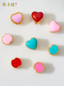 สร้อยข้อมือ DIY ทำมือขนาดเล็กหัวใจสีชมพูและสีน้ำเงินสไตล์โบราณ ลูกปัดทองคำดิบ สินค้าใหม่ในช่วงฤดูใบไม้ร่วง