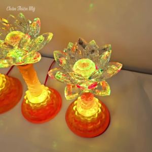 Đèn Hoa Sen Pha Lê Lưu Ly Có Led Nhiều Chế Độ CHÂN THIỆN MỸ Trang Trí Bàn Thờ Phật Thờ Gia Tiên