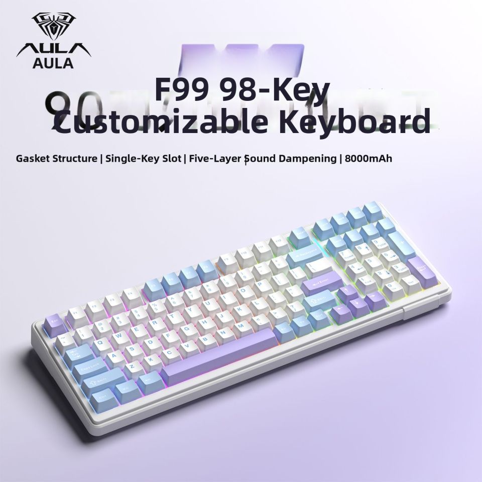 AULA-MOJING | Bàn phím cơ 98 phím không dây 3 chế độ Bluetooth bàn phím chơi game cho PC laptop văn phòng tùy chỉnh cấu trúc Gasket 8000mAh