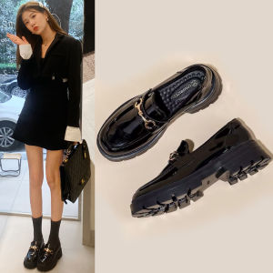 Genuine Leather Thick Bottom Loafers Womens Shoes British Style Spring Autumn New Soft Bottom Single Shoes Black Square Buckle Flats