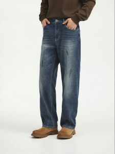Hotwind | Trendy Loose Spray Paint Straight Leg Jeans Adjustable Waist