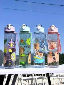 800ML Kids Water Sippy Cup Creative Cartoon Cup with Straws Leakproof Water Bottle Outdoor Portable Childrens Plastic Water Cup