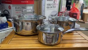 Bộ 3 nồi inox 304 cao cấp Tefal Duetto Plus (Quánh 16cm 1.4L Nồi 20cm 2.8L Nồi 24cm 4.9L) bảo hành 24 tháng